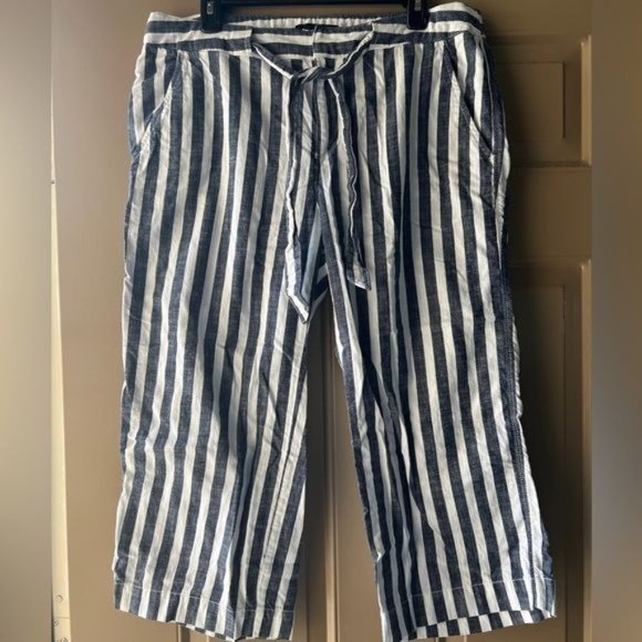 Sanctuary Cropped Navy White Stripe Sasha Tie Waist Pant Womens Size 32 - Picture 1 of 14